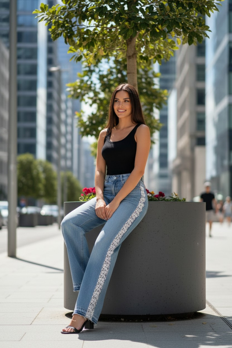 ABBIGLIAMENTO - Jeans con pizzo laterale