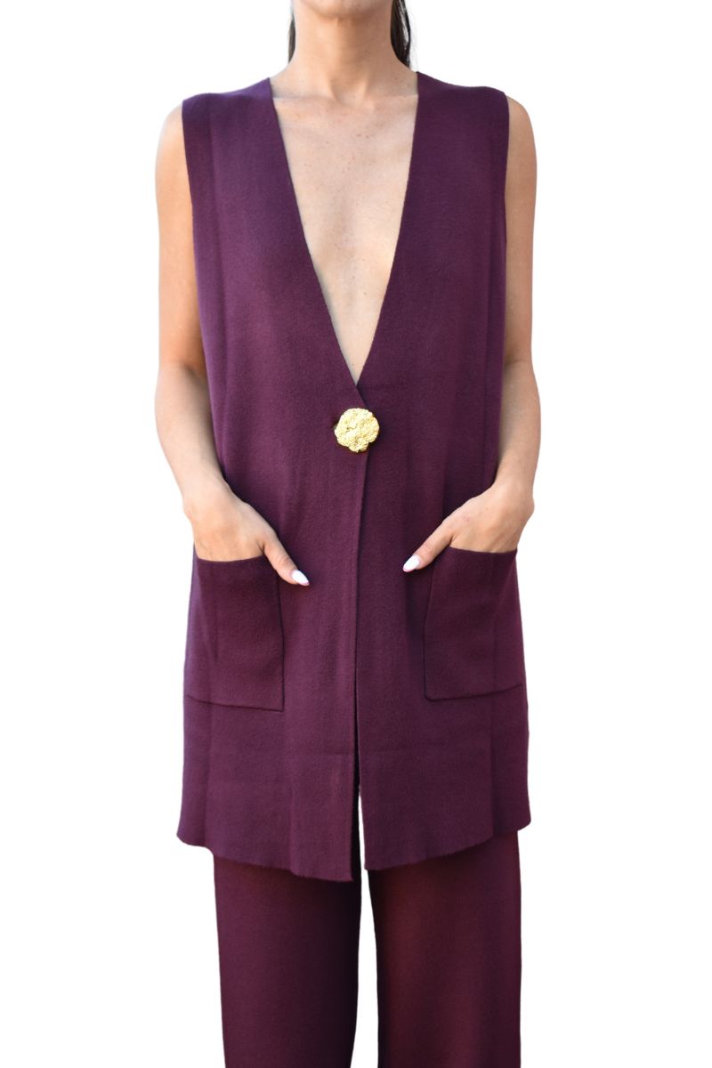 ABBIGLIAMENTO - PRUGNA - Gilet lungo con bottone grande