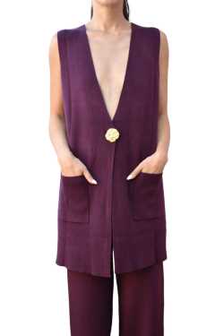 ABBIGLIAMENTO - PRUGNA - Gilet lungo con bottone grande