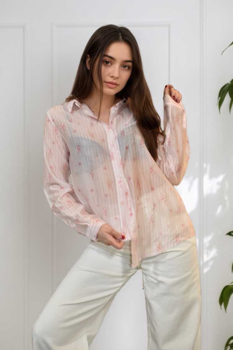 Camicia a righe floreale