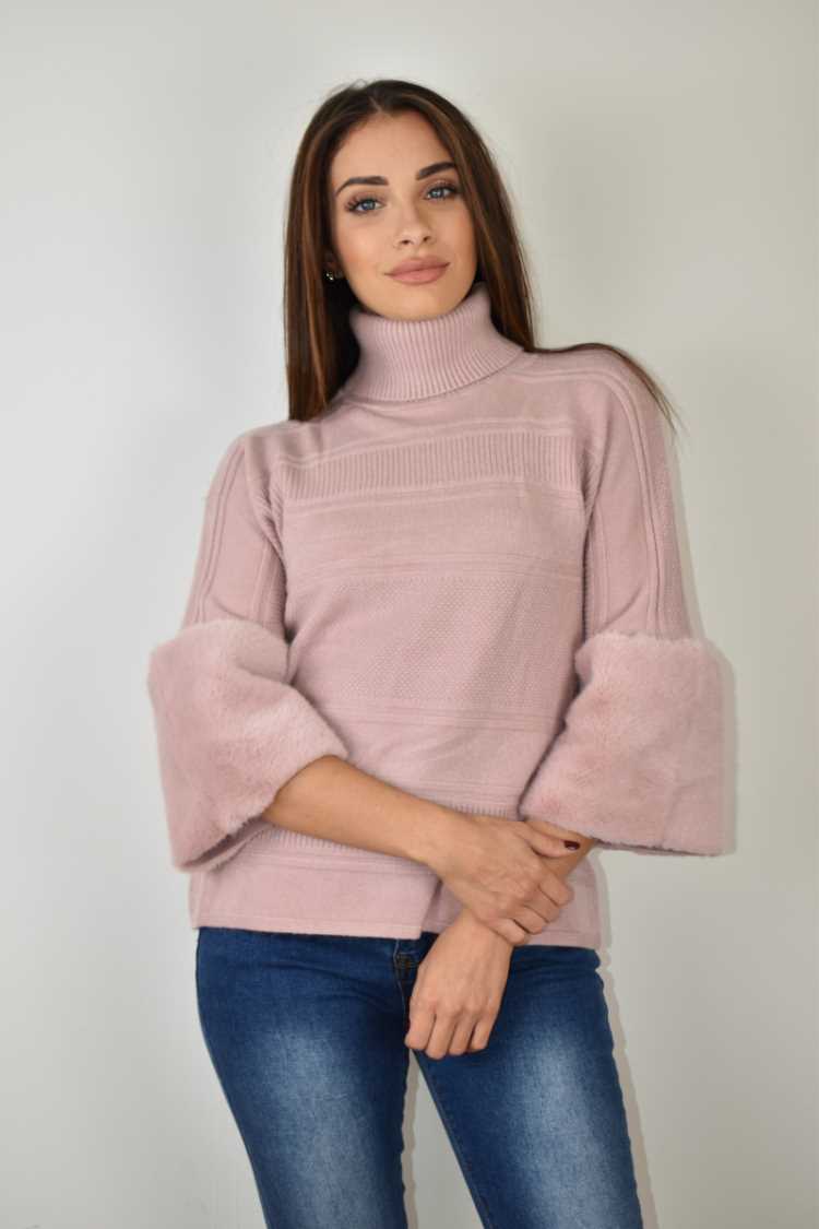 Maglia con maniche in pelliccia